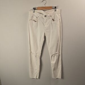 Rag & Bone Dre Low-Rise Cream Ankle Slim Boyfriend Jeans Sz 27 Distressed Chic